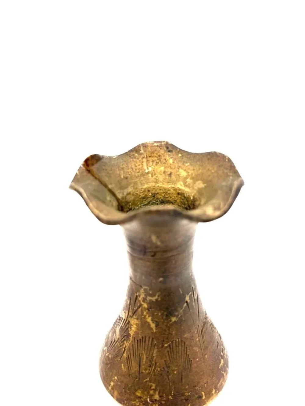 Vintage Solid Brass Bud Vases Set of 2 Etched Mini Floral Boho Decor